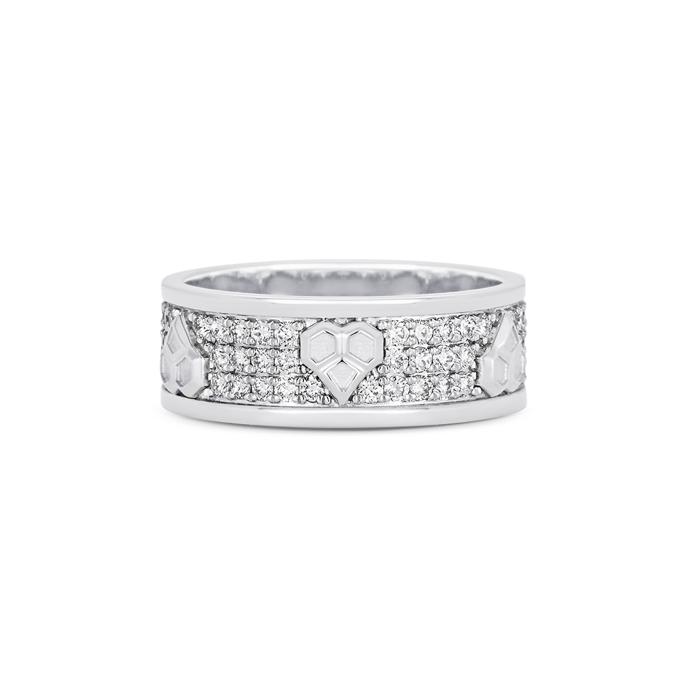 Honey Comb Gold and Diamond Heart Pave Ring