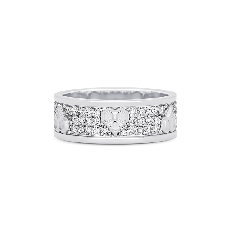 Honey Comb Gold and Diamond Heart Pave Ring