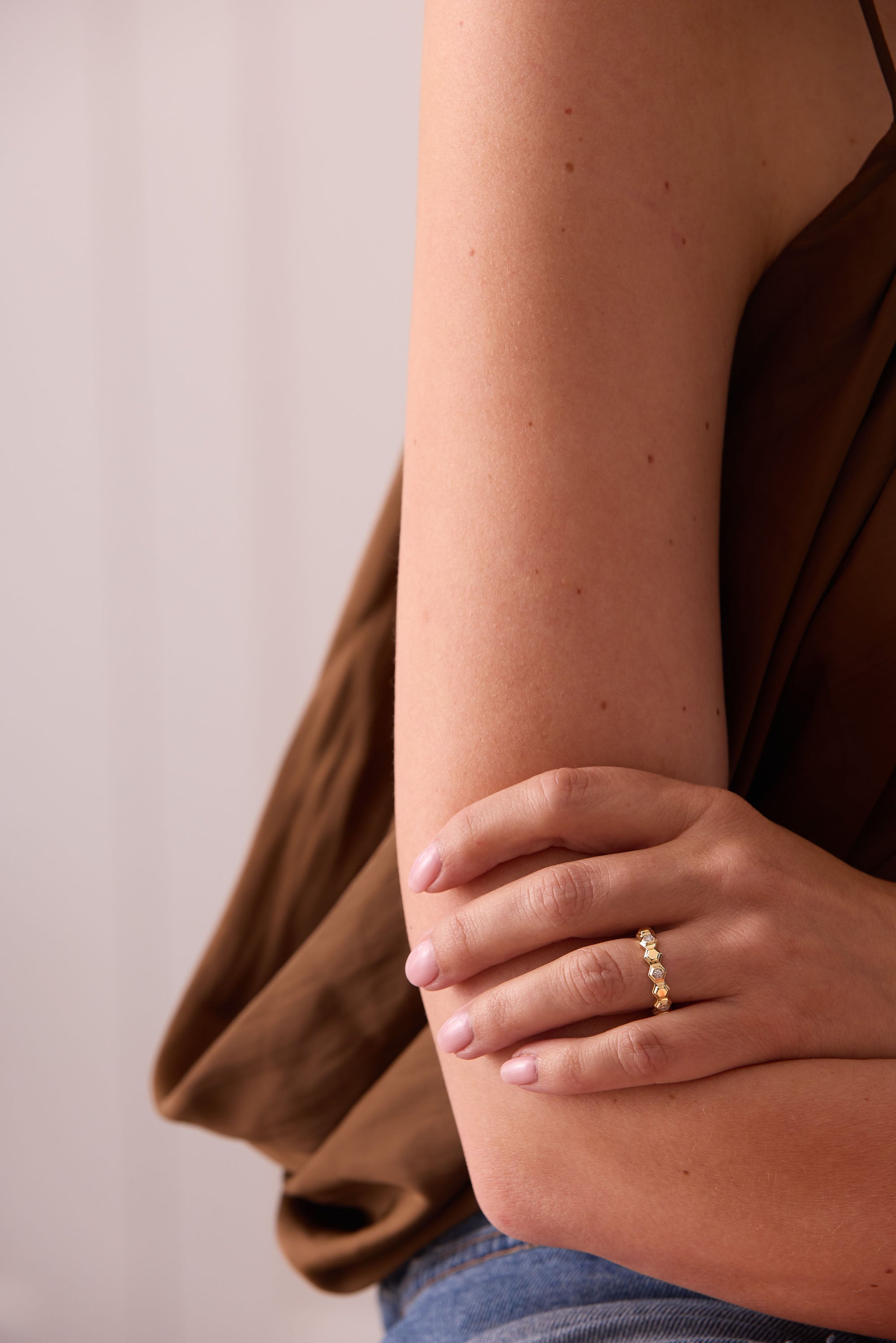 Honey Comb Gold & Diamond Partial Eternity Ring