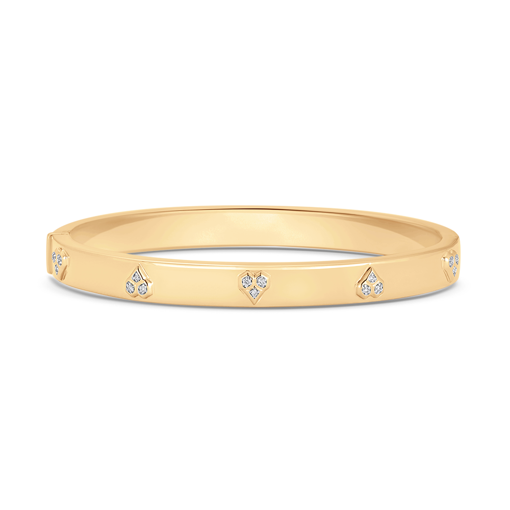 Honey Comb Gold and Diamond Heart Bangle