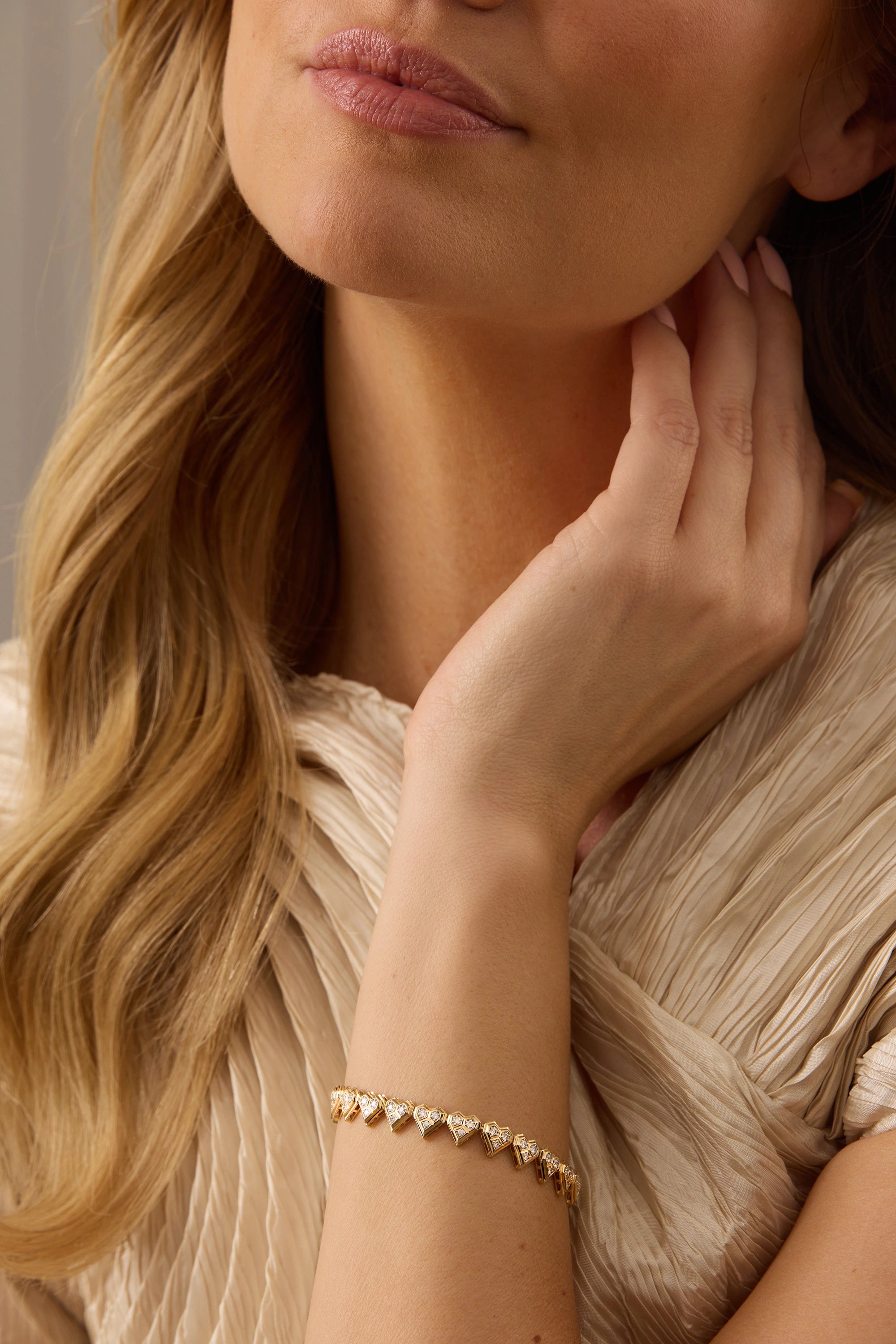 Honey Comb Gold & Diamond Heart Bracelet