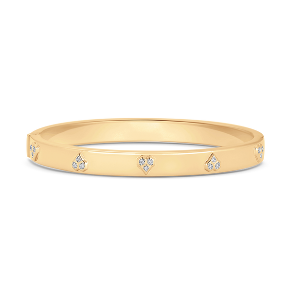 Honey Comb Gold and Diamond Heart Bangle