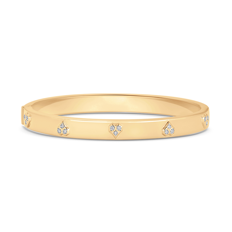 Honey Comb Gold and Diamond Heart Bangle