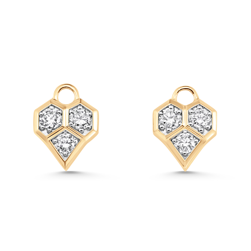 Honey Comb Gold and Diamond Heart Earring Charms