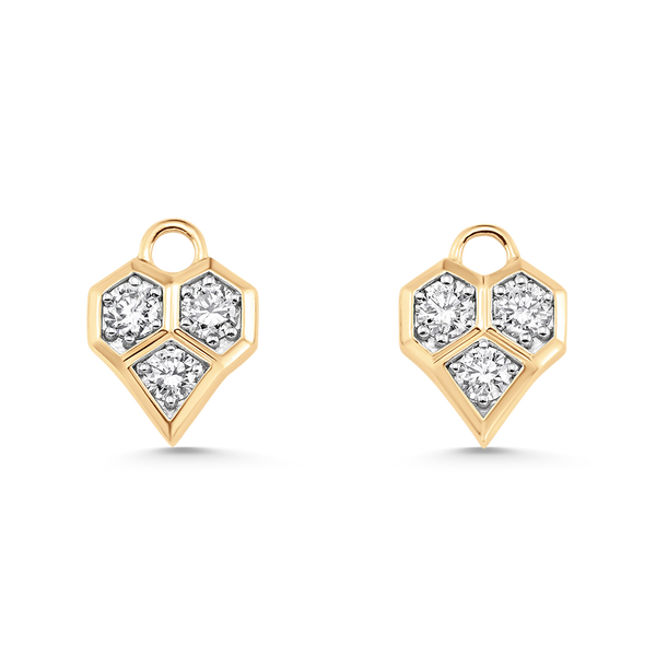 Honey Comb Gold and Diamond Heart Earring Charms