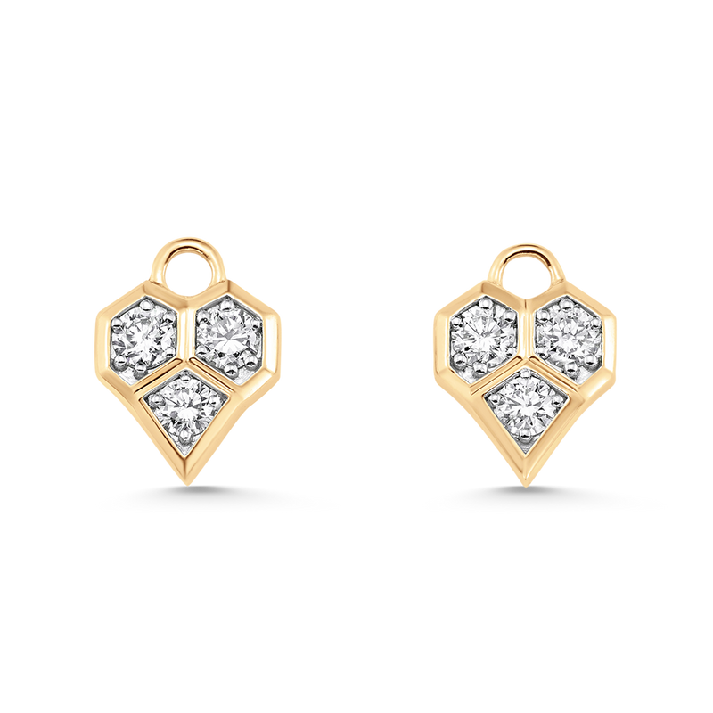 Honey Comb Gold and Diamond Heart Earring Charms