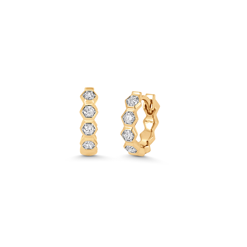 Honey Comb Gold and Diamond Huggie Earrings