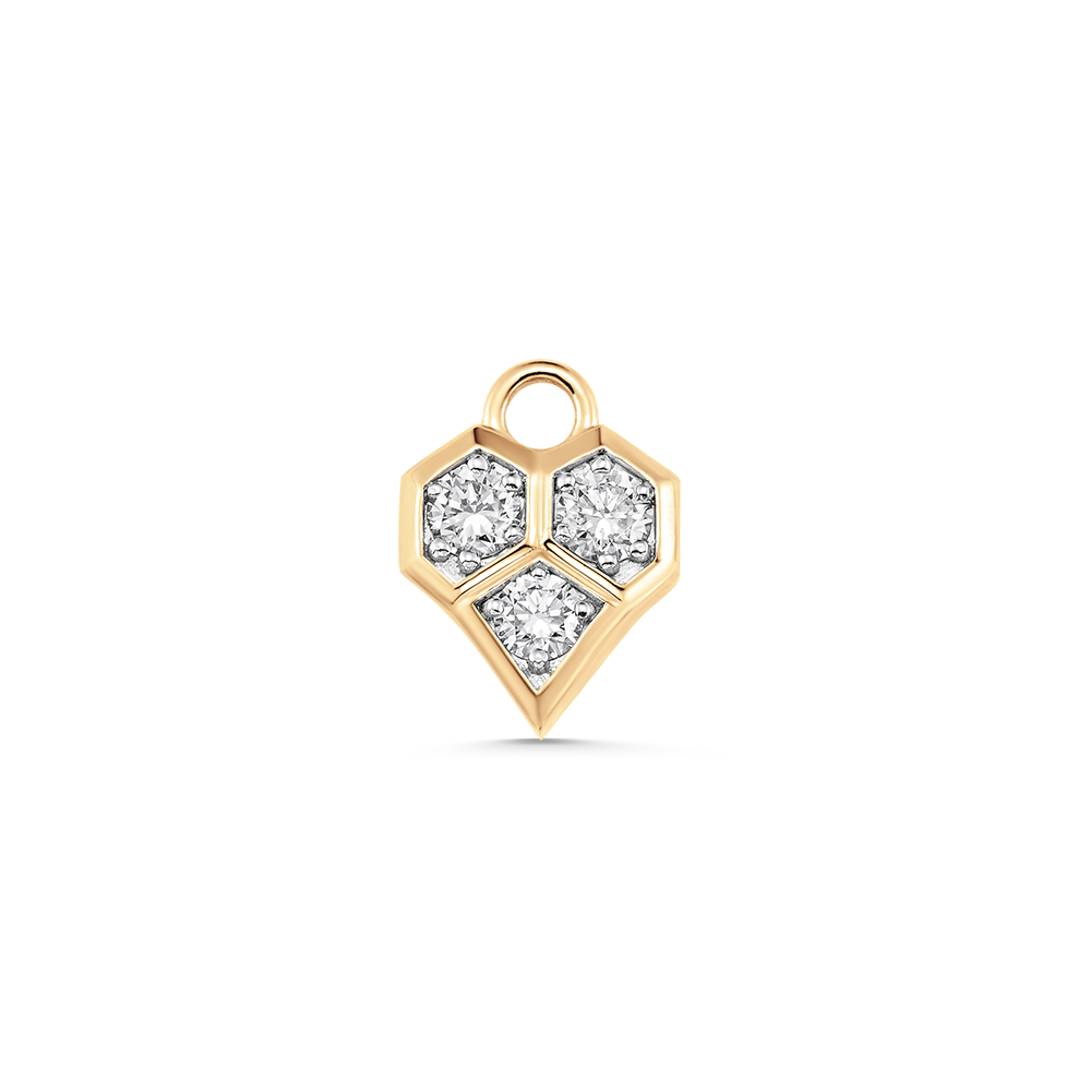 Honey Comb Gold and Diamond Heart Pendant Charm