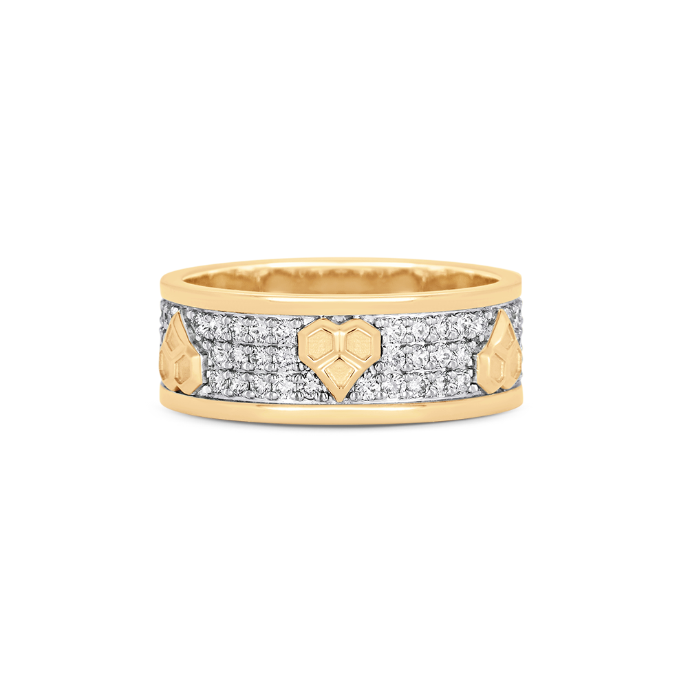 Honey Comb Gold and Diamond Heart Pave Ring