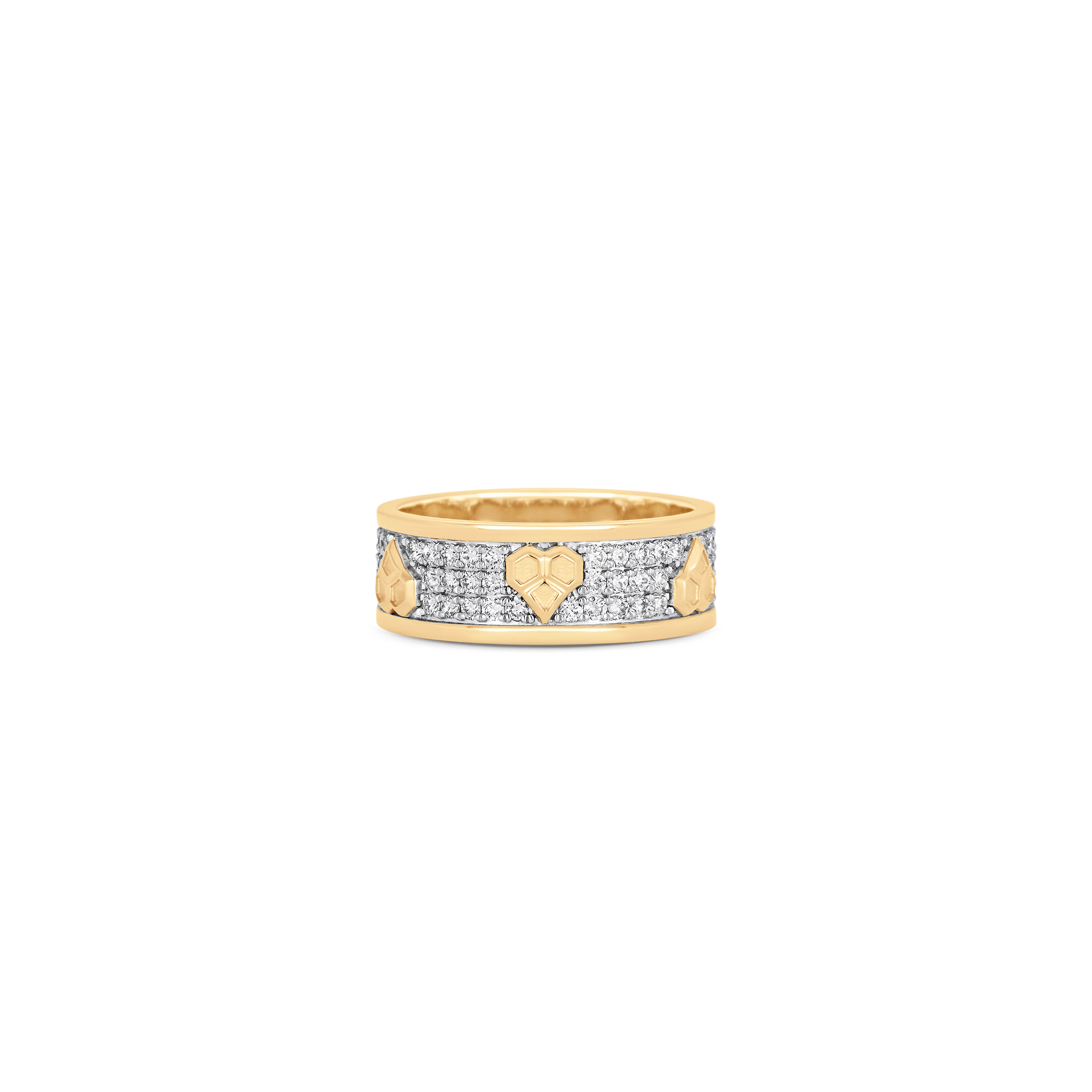 Honey Comb Gold and Diamond Heart Pave Ring