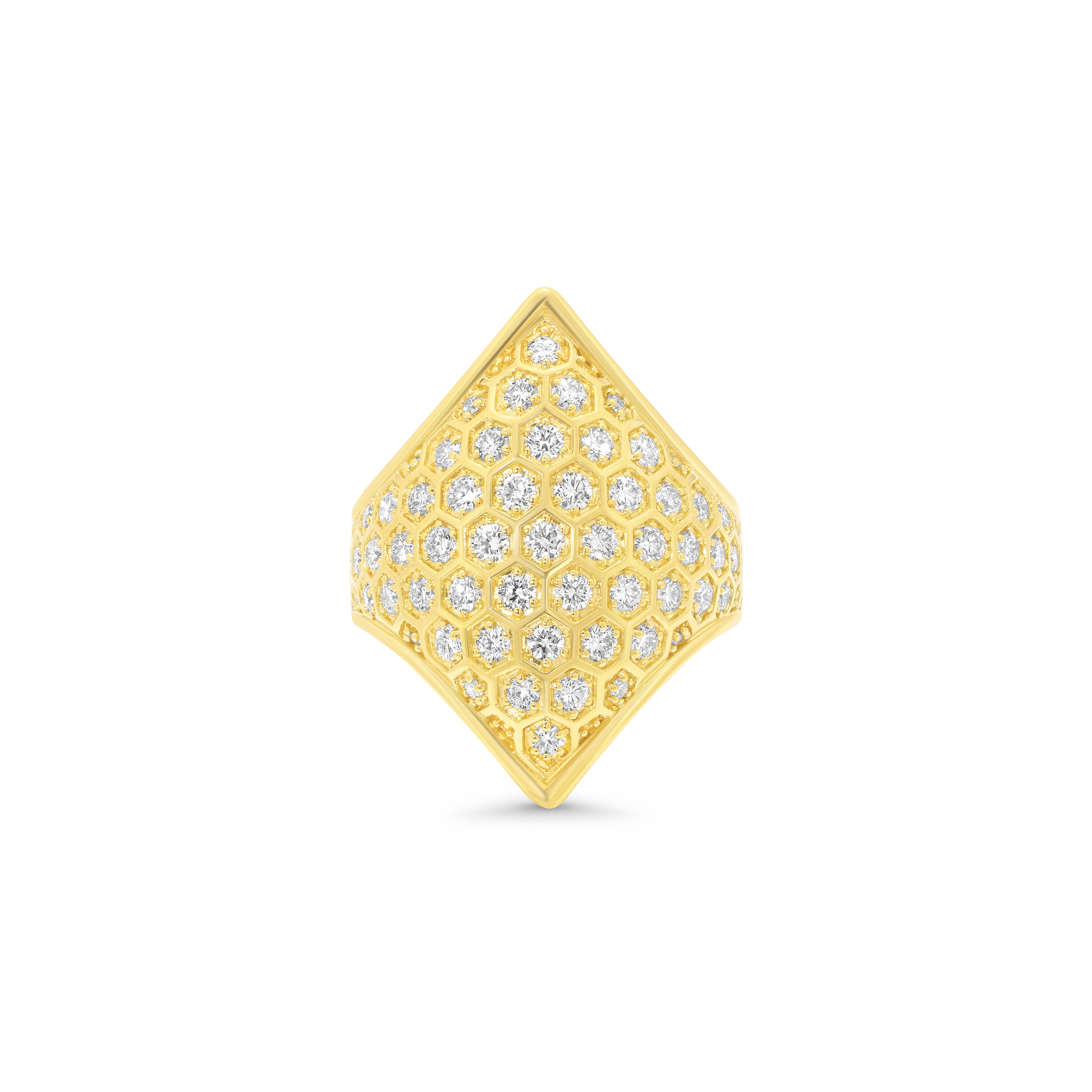 Honey Comb Gold & Diamond Marquise Ring