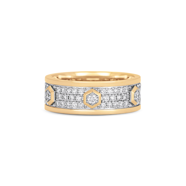 Honey Comb Gold and Diamond Pave Ring