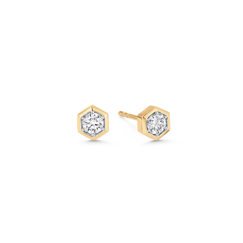 Honey Comb Gold and Diamond Petite Stud Earrings