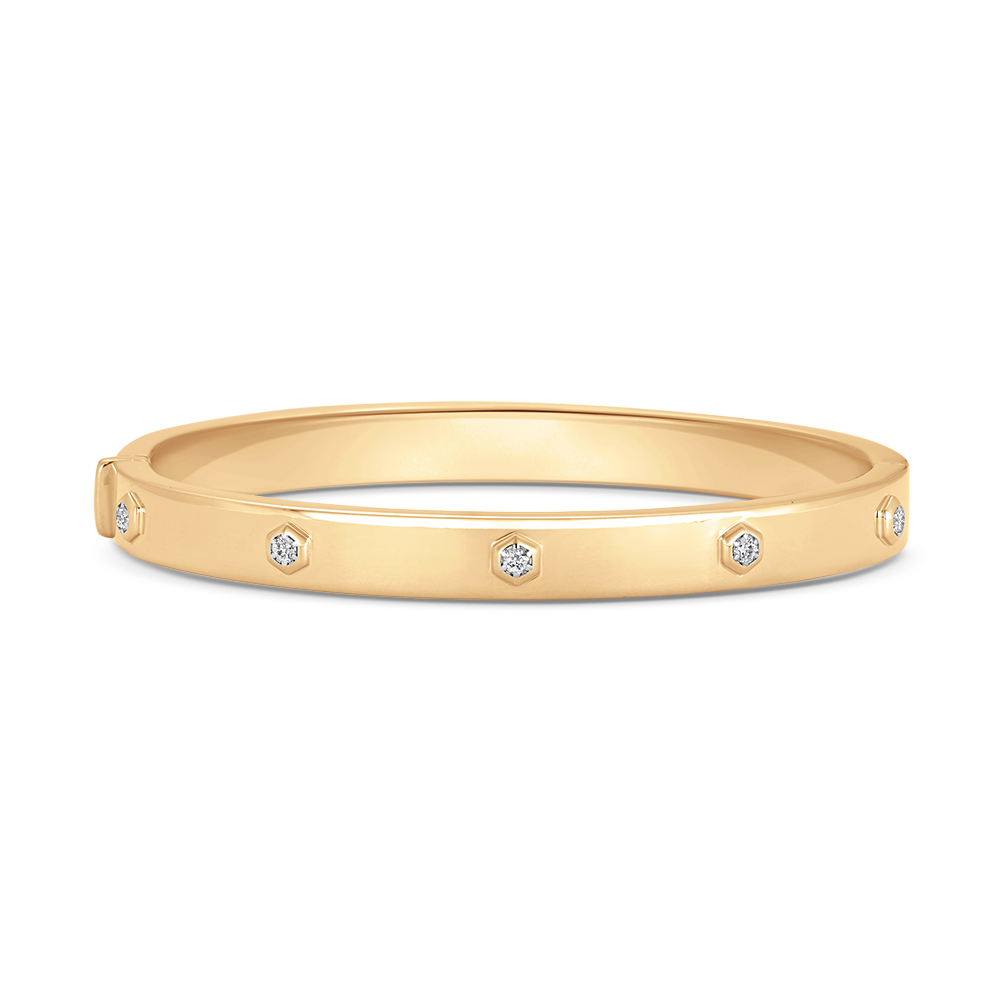 Honey Comb Gold and Diamond Solid Bangle