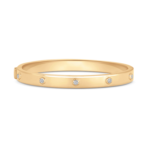 Honey Comb Gold and Diamond Solid Bangle