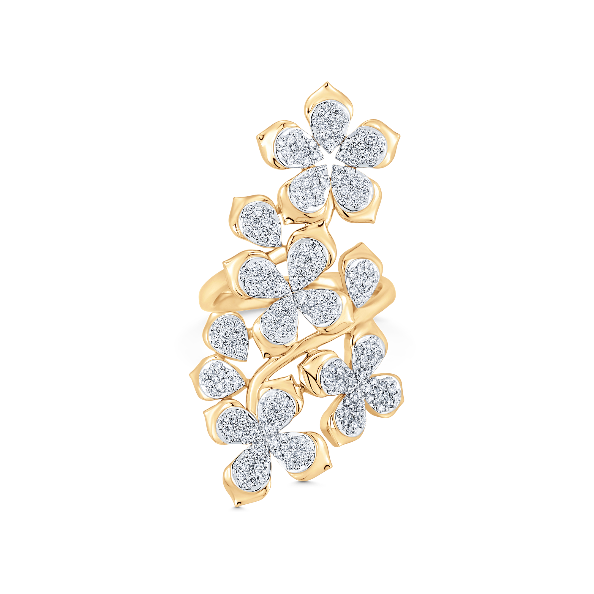 Lierre Gold and Diamond Pear Flower Ring