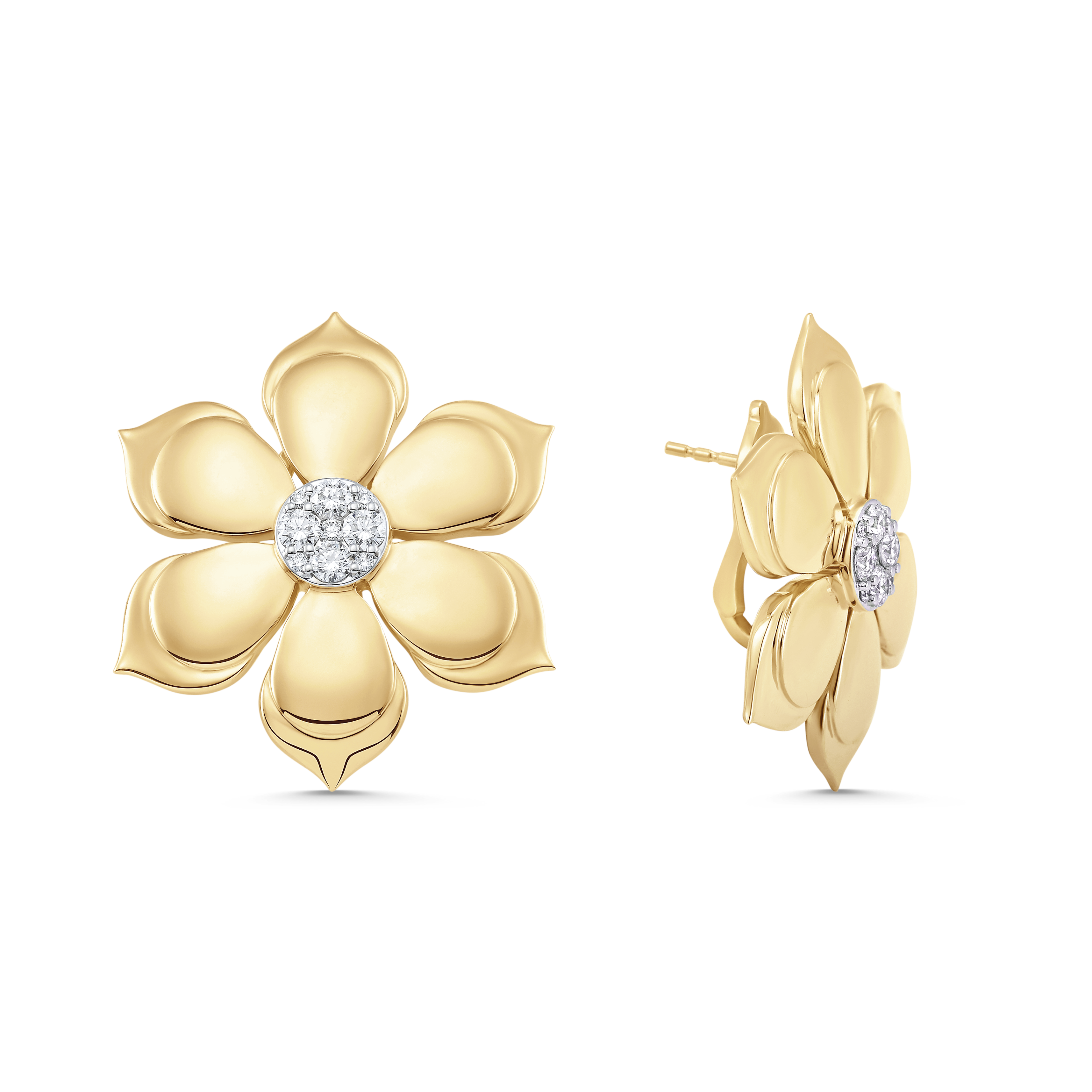 Lierre Gold and Pear Diamond Flower Stud Earring