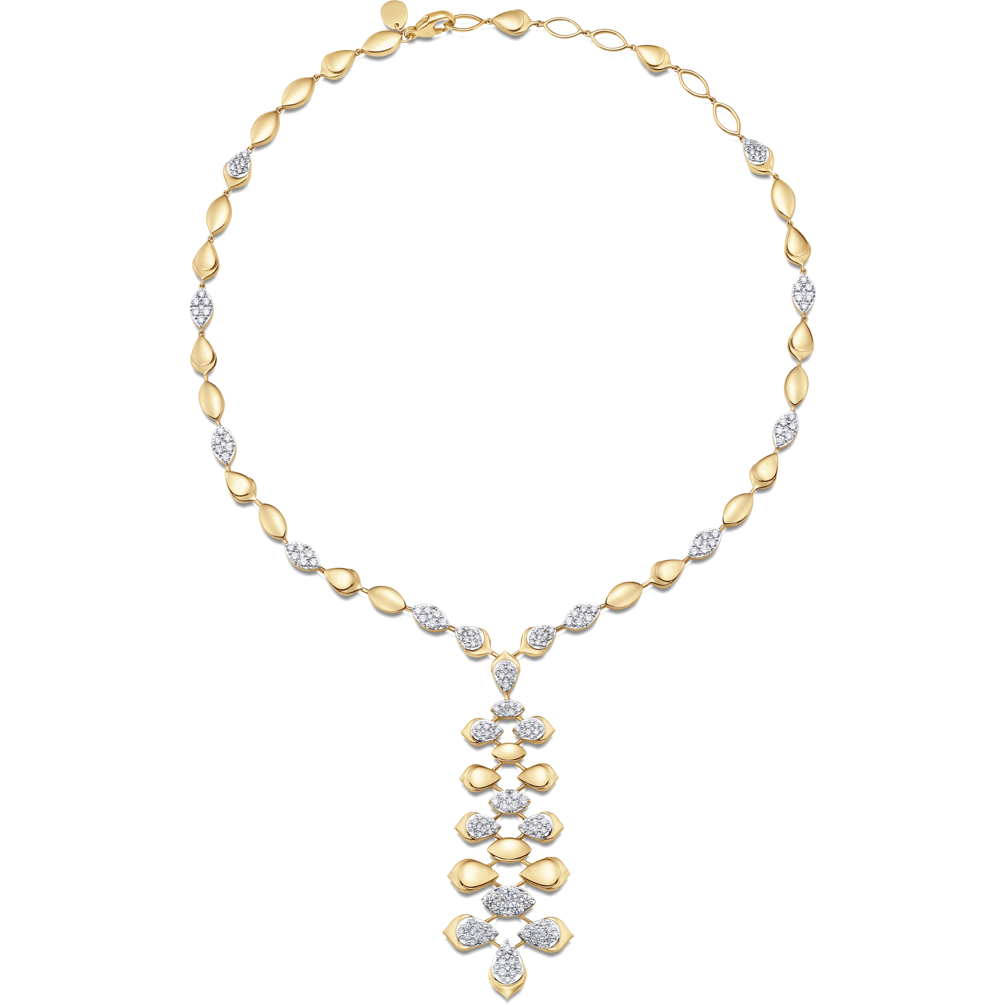 Lierre Gold and Diamond Partial Pear and Marquise Drop Necklace