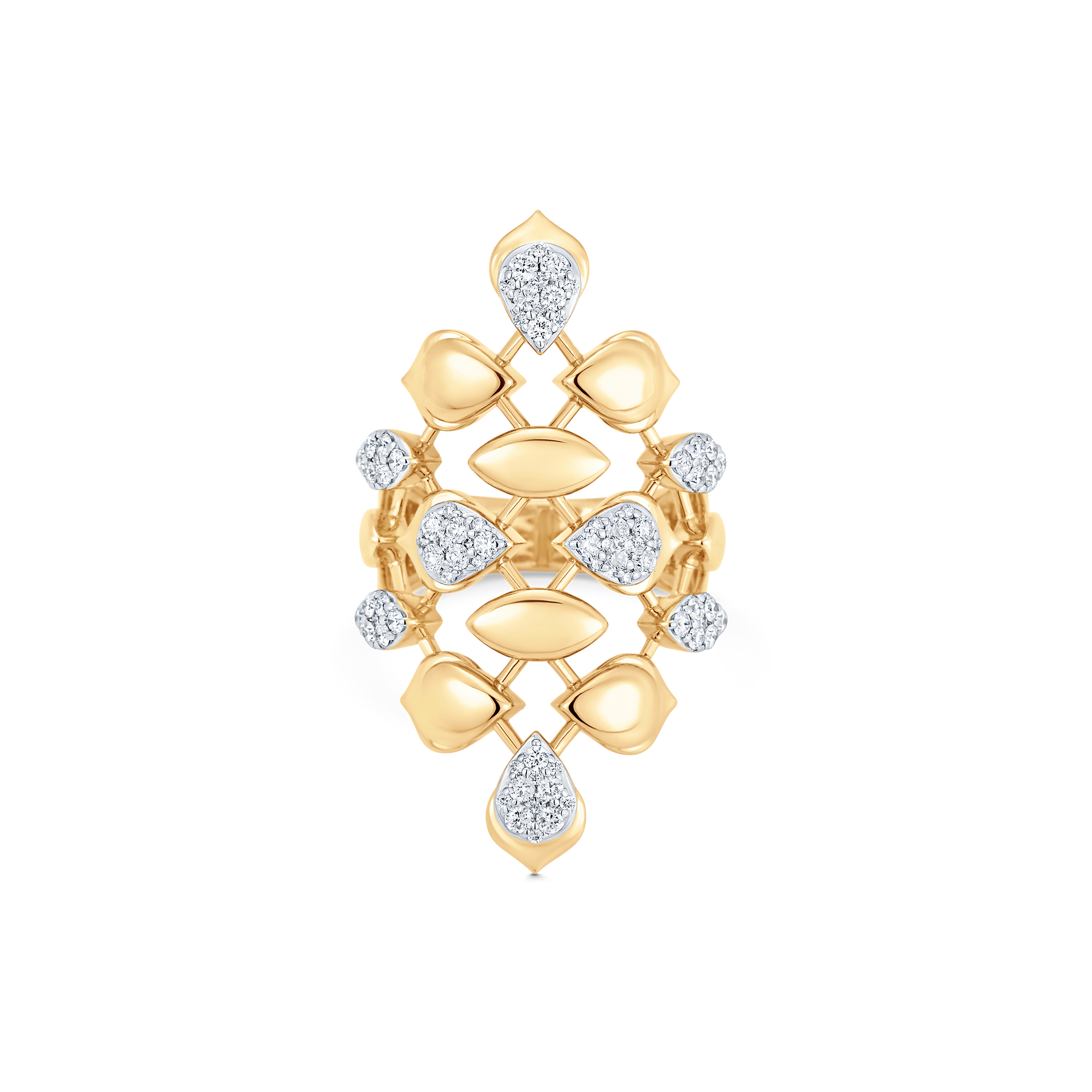 Lierre Gold and Diamond Partial Marquise Pear Vertical Ring