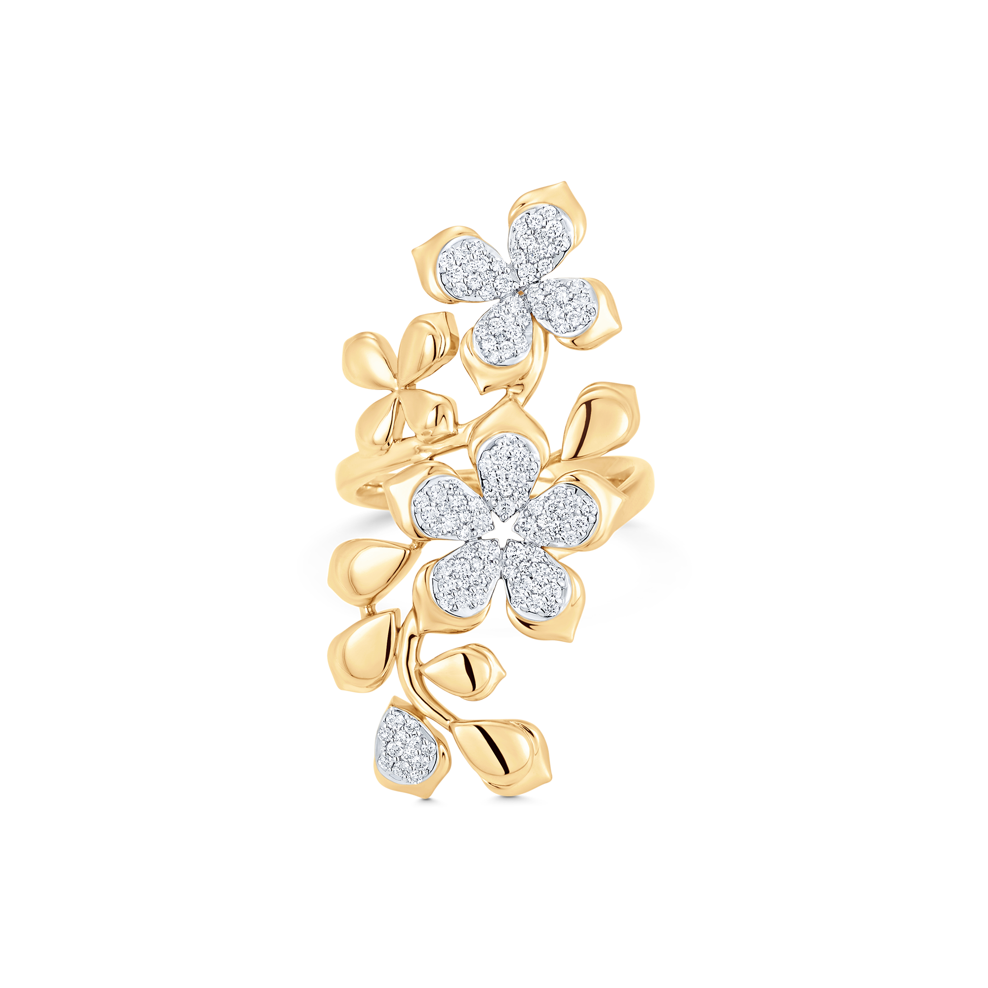 Lierre Gold and Diamond Partial Pear Flower Ring