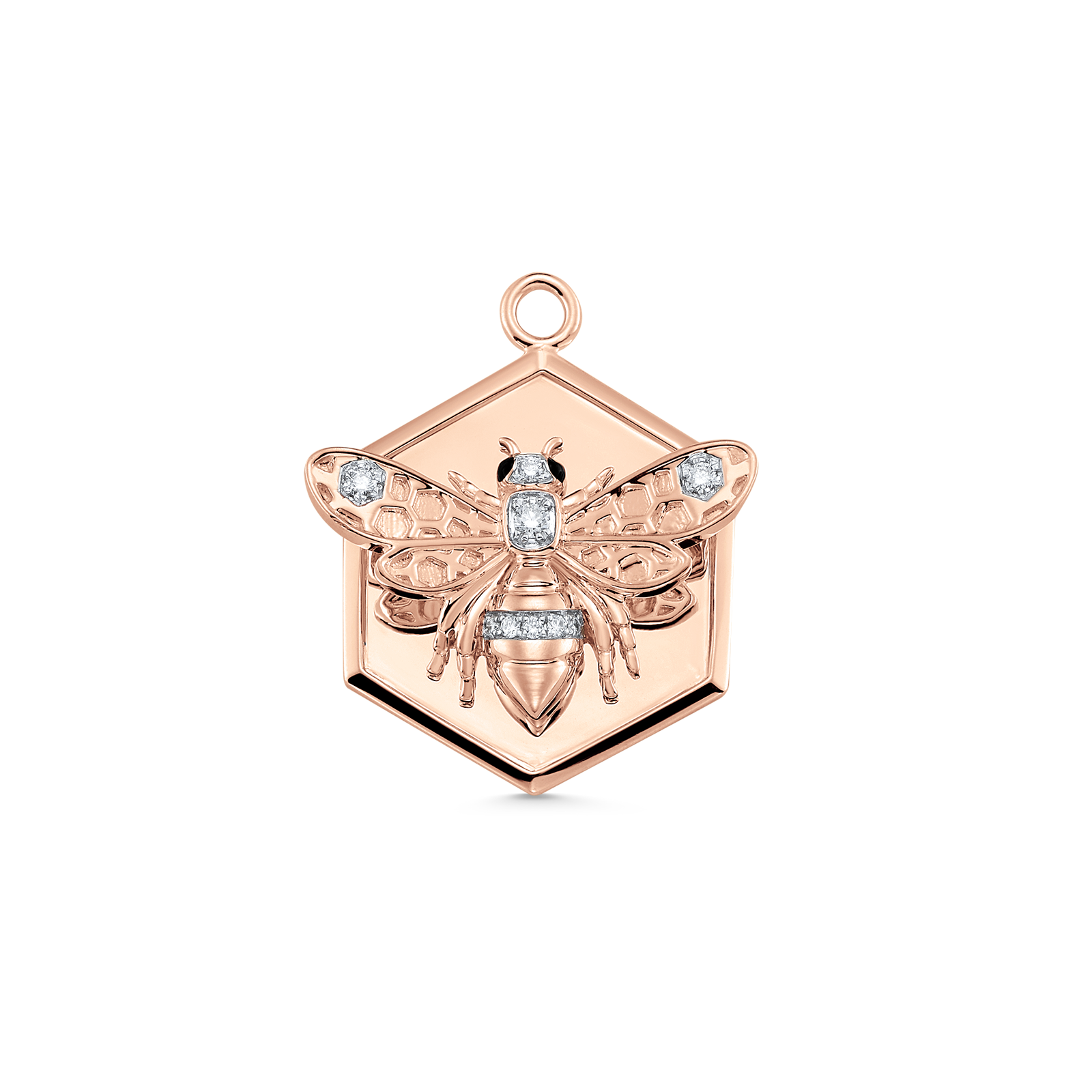 Queen Bee Gold and Diamond Solid Hexagon Charm