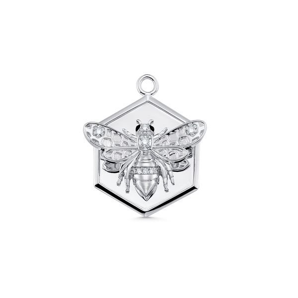 Queen Bee Gold and Diamond Solid Hexagon Charm