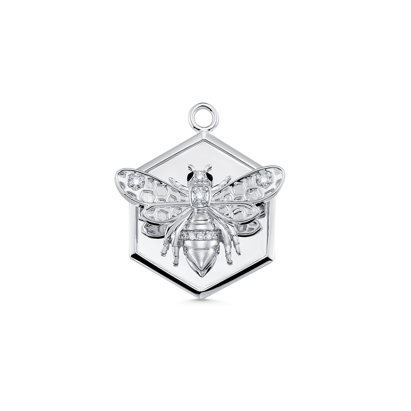 Queen Bee Gold and Diamond Solid Hexagon Charm