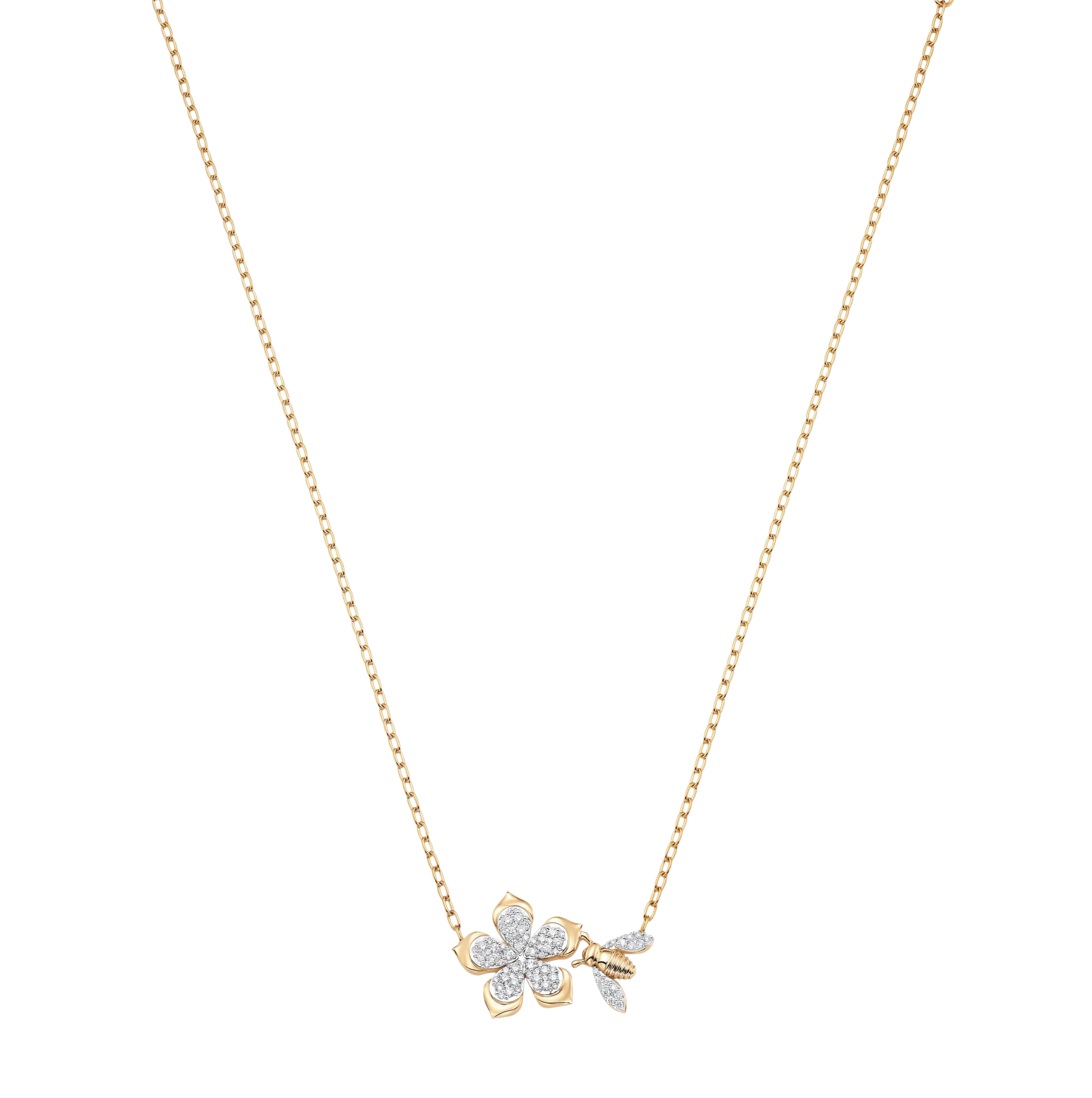 Queen Bee Gold and Diamond Full Pear Flower Necklace