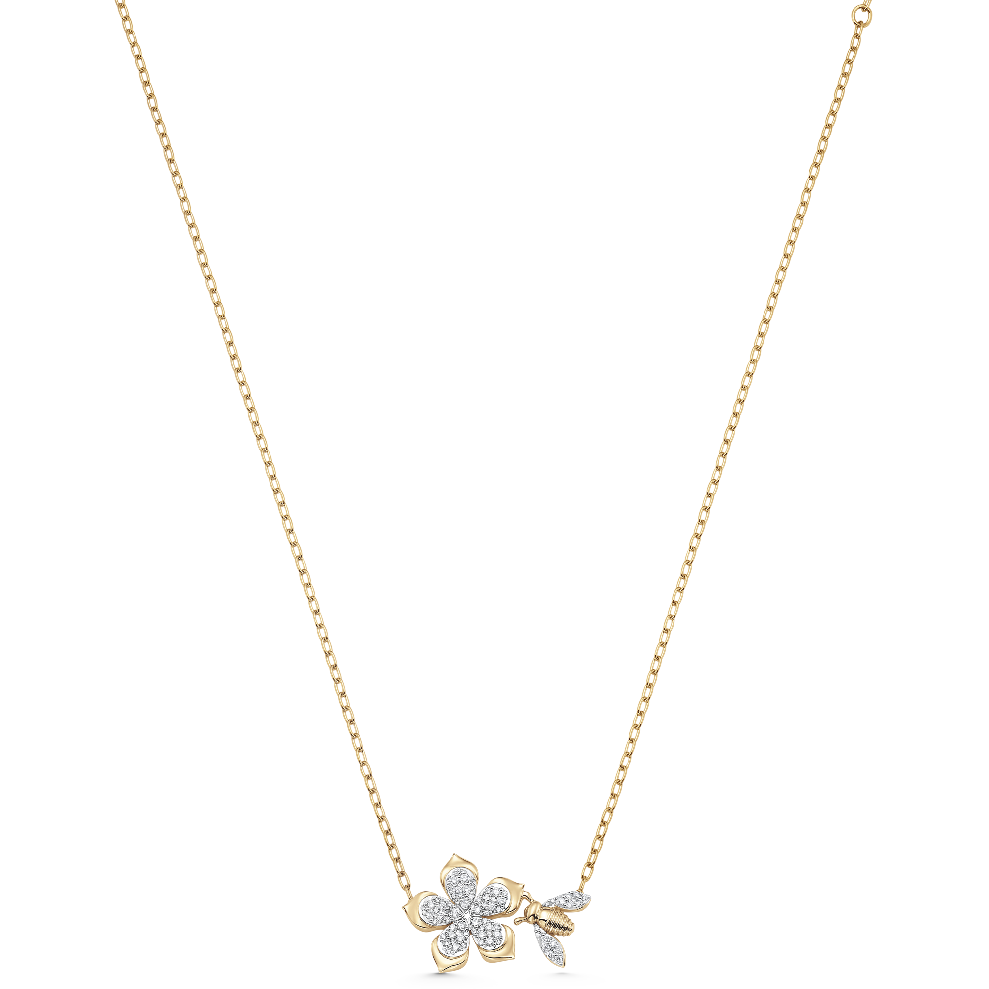 Queen Bee Gold and Diamond Full Pear Flower Necklace