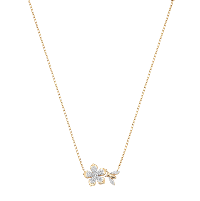 Queen Bee Gold and Diamond Full Pear Flower Necklace
