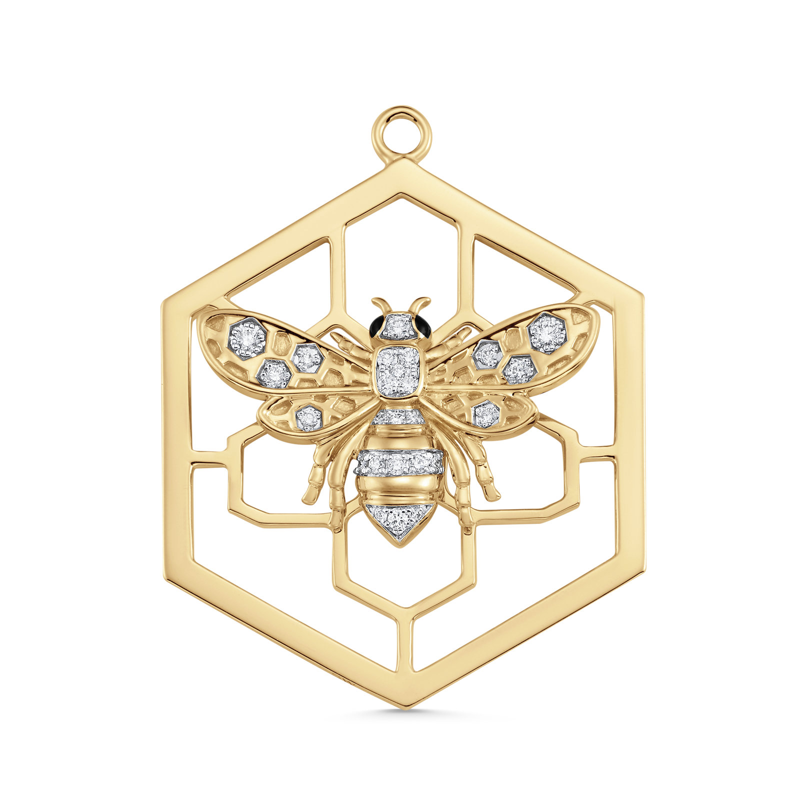 Queen Bee Gold and Diamond Hexagon Charm