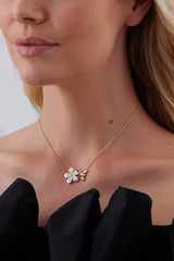 Queen Bee Gold and Diamond Pear Flower Necklace
