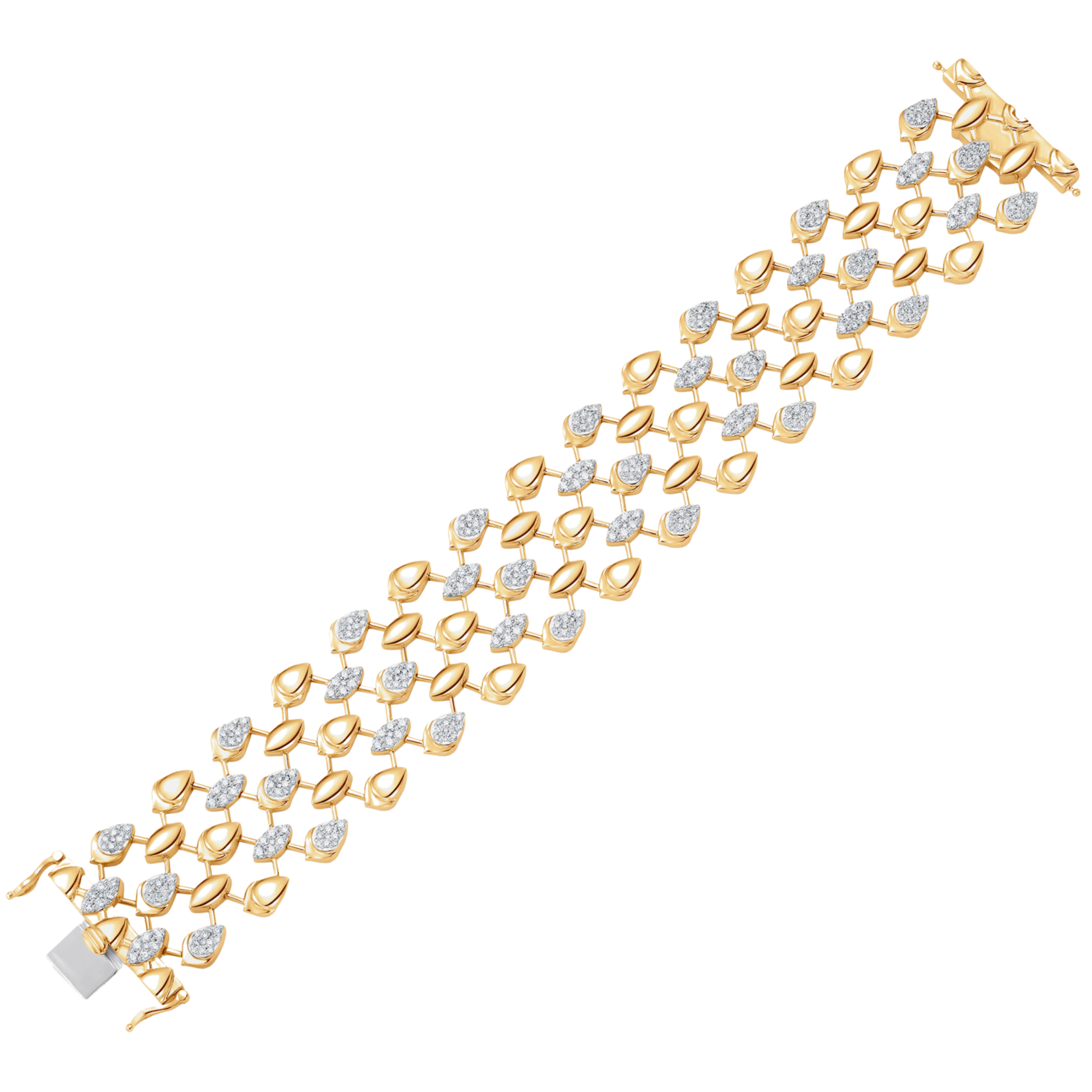 Lierre Gold and Diamond Five-Row Pear Marquise Partial Statement Link Bracelet