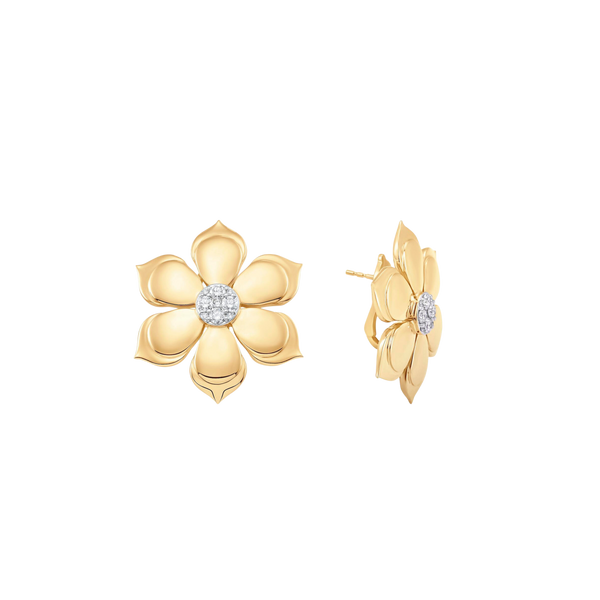 Lierre Gold and Pear Diamond Flower Stud Earring