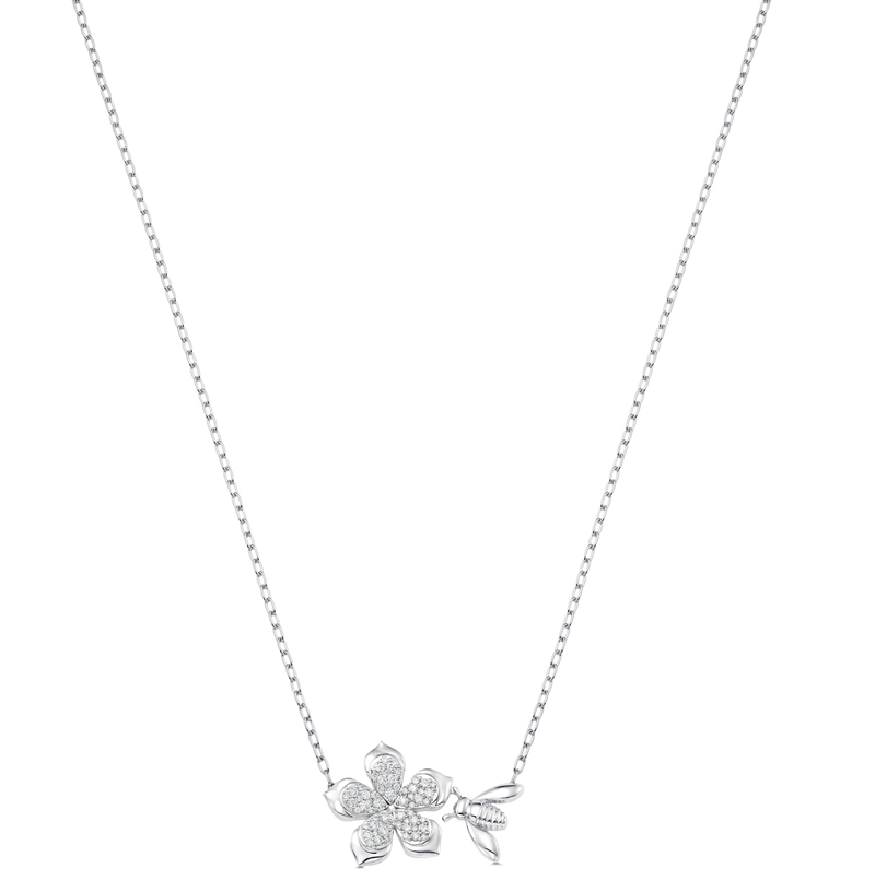 Queen Bee Gold and Diamond Pear Flower Necklace