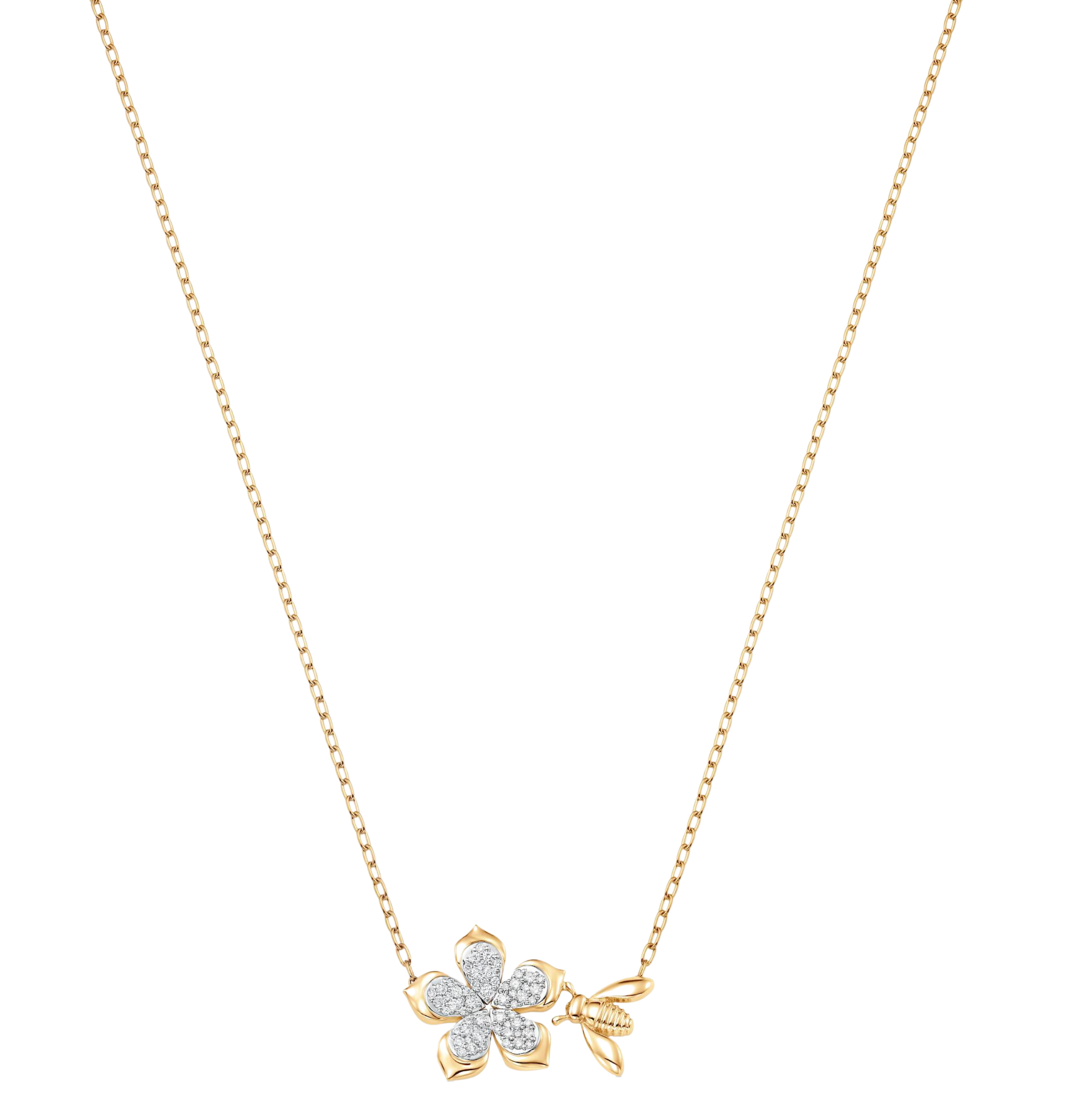 Queen Bee Gold and Diamond Pear Flower Necklace