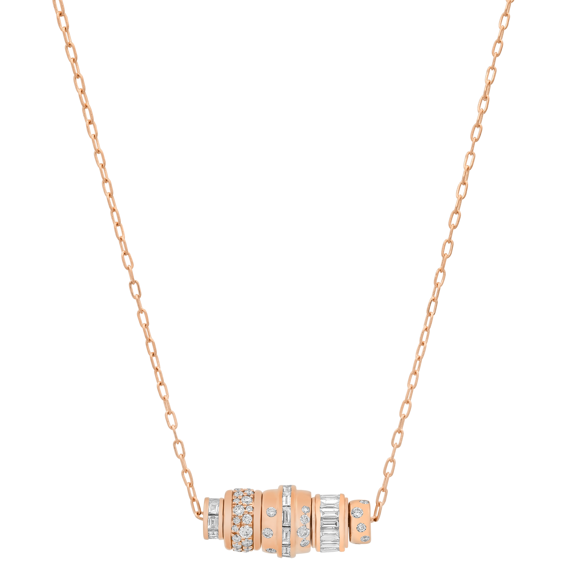 SW Gold & Diamond Cylinder, Wheels and Spinning Necklace