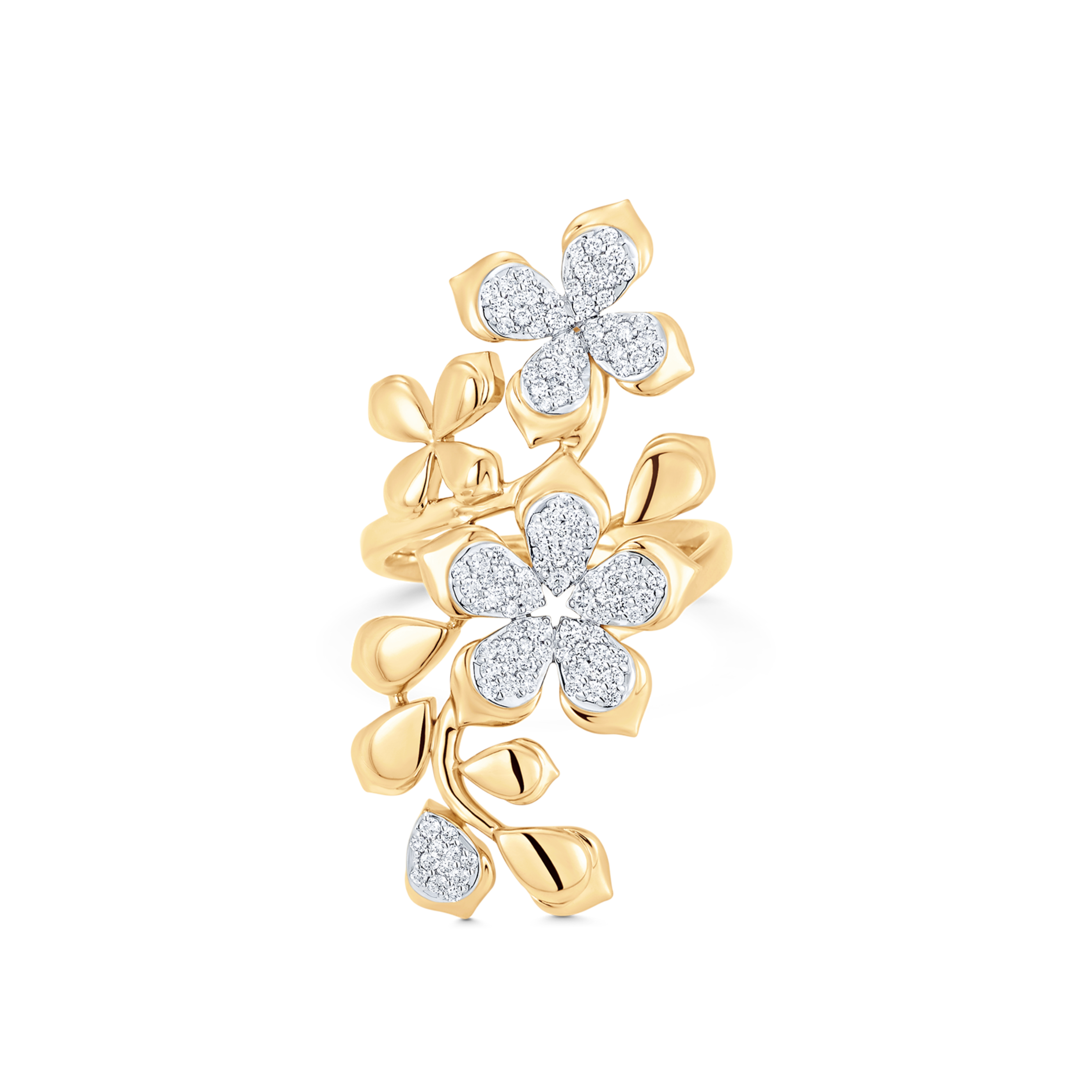 Lierre Gold and Diamond Partial Pear Flower Ring