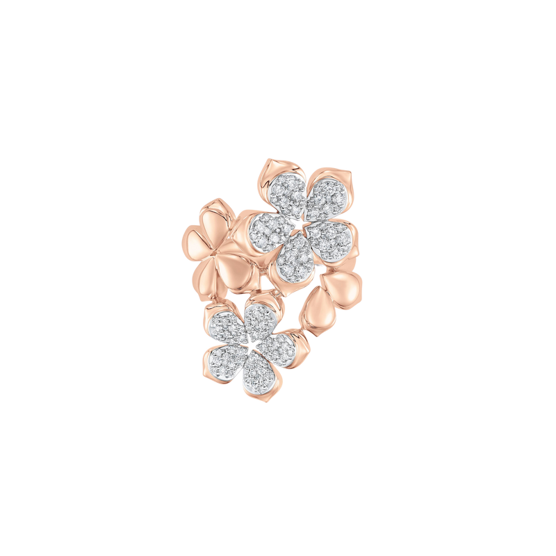 Lierre Gold and Diamond Partial Two Pear Flower Cluster Ring