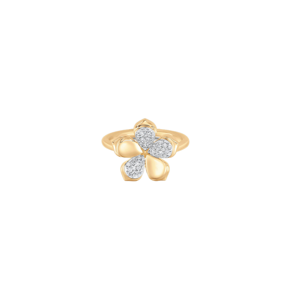 Lierre Gold and Diamond Pear Diamond and Flower Pinky Ring