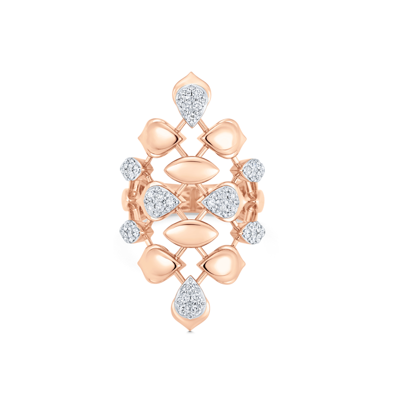 Lierre Gold and Diamond Partial Marquise Pear Vertical Ring