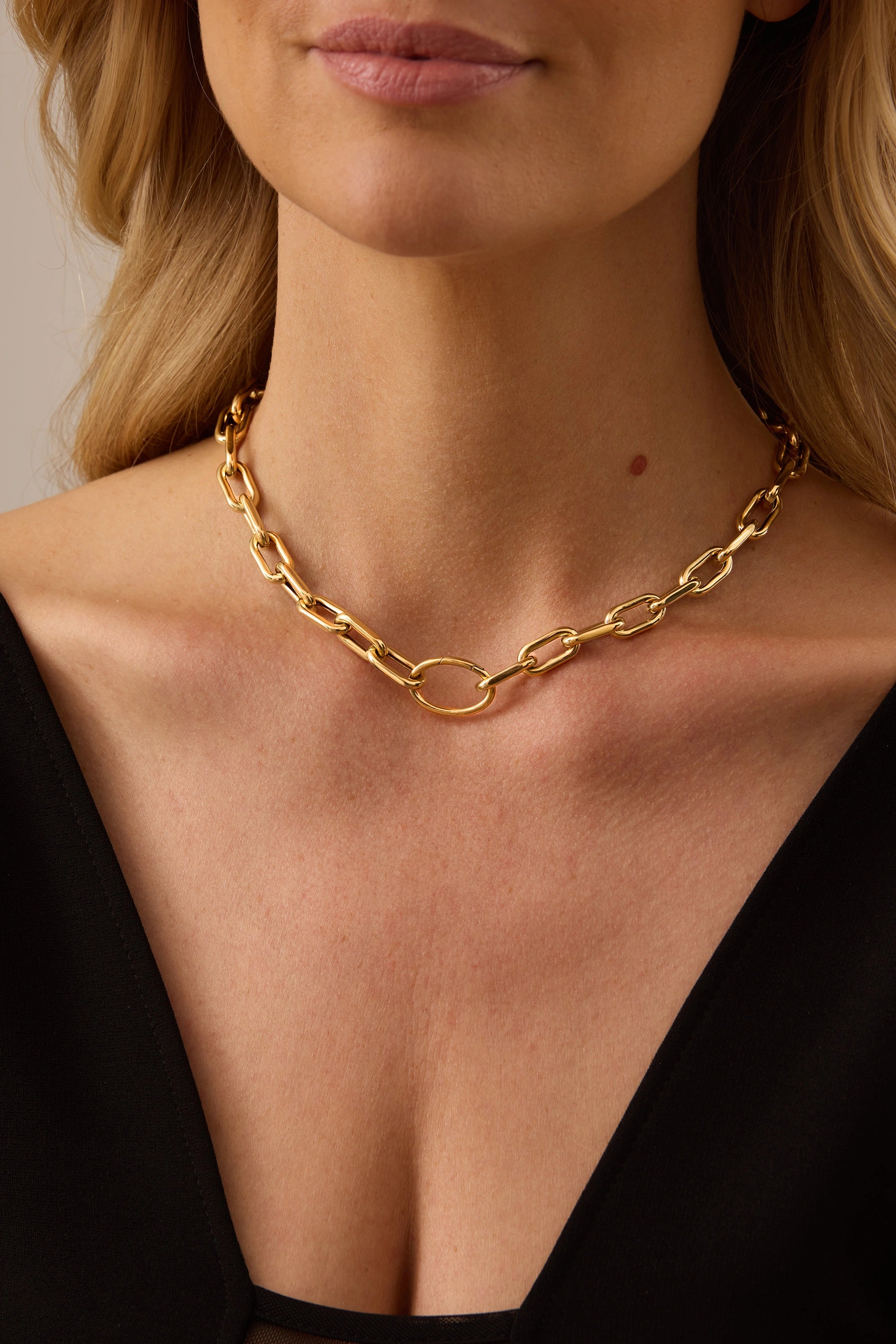 SW Gold Large Rectangle with Oval Connector Necklace
