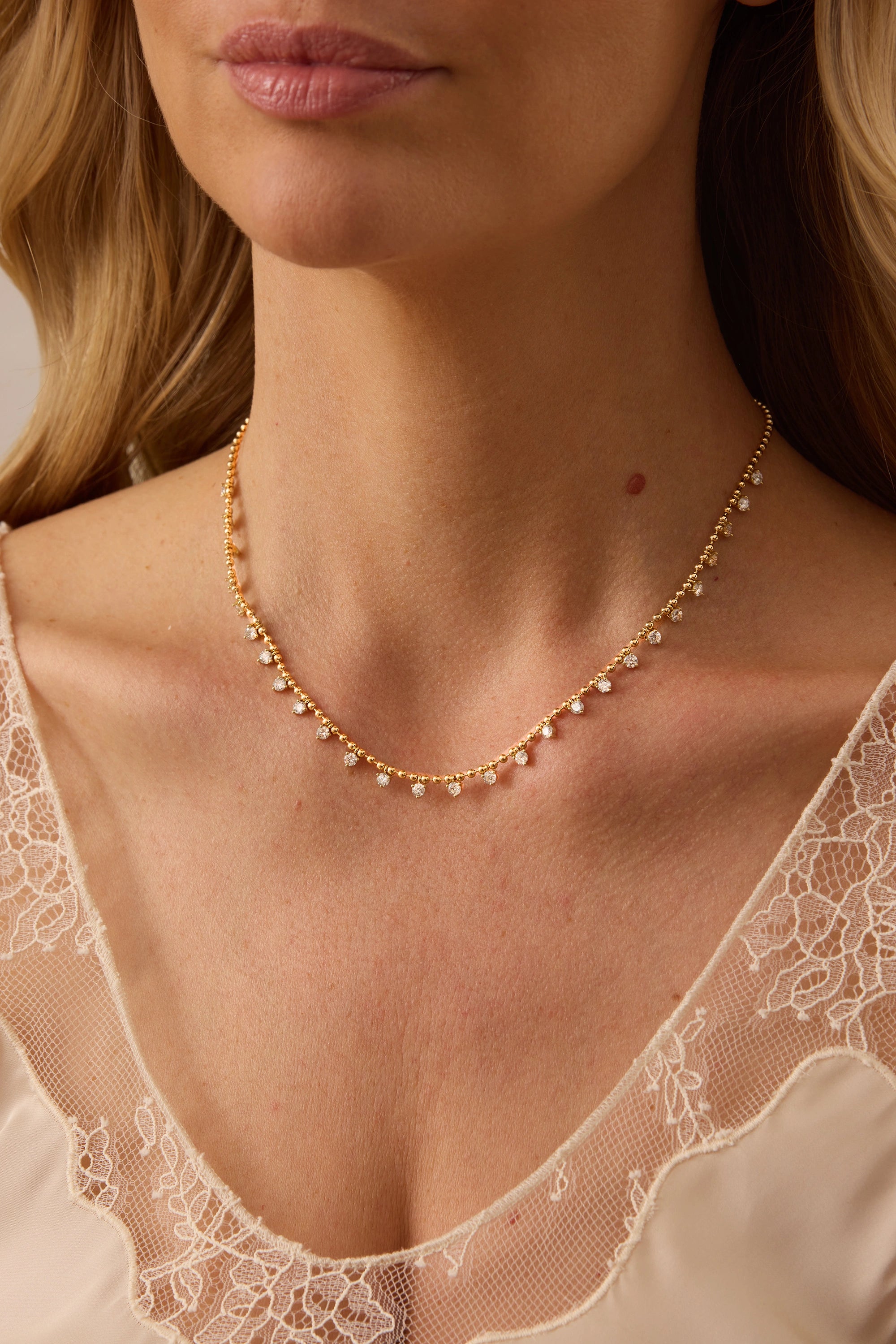 SW Gold 27 Drop Round Diamond 16" Necklace