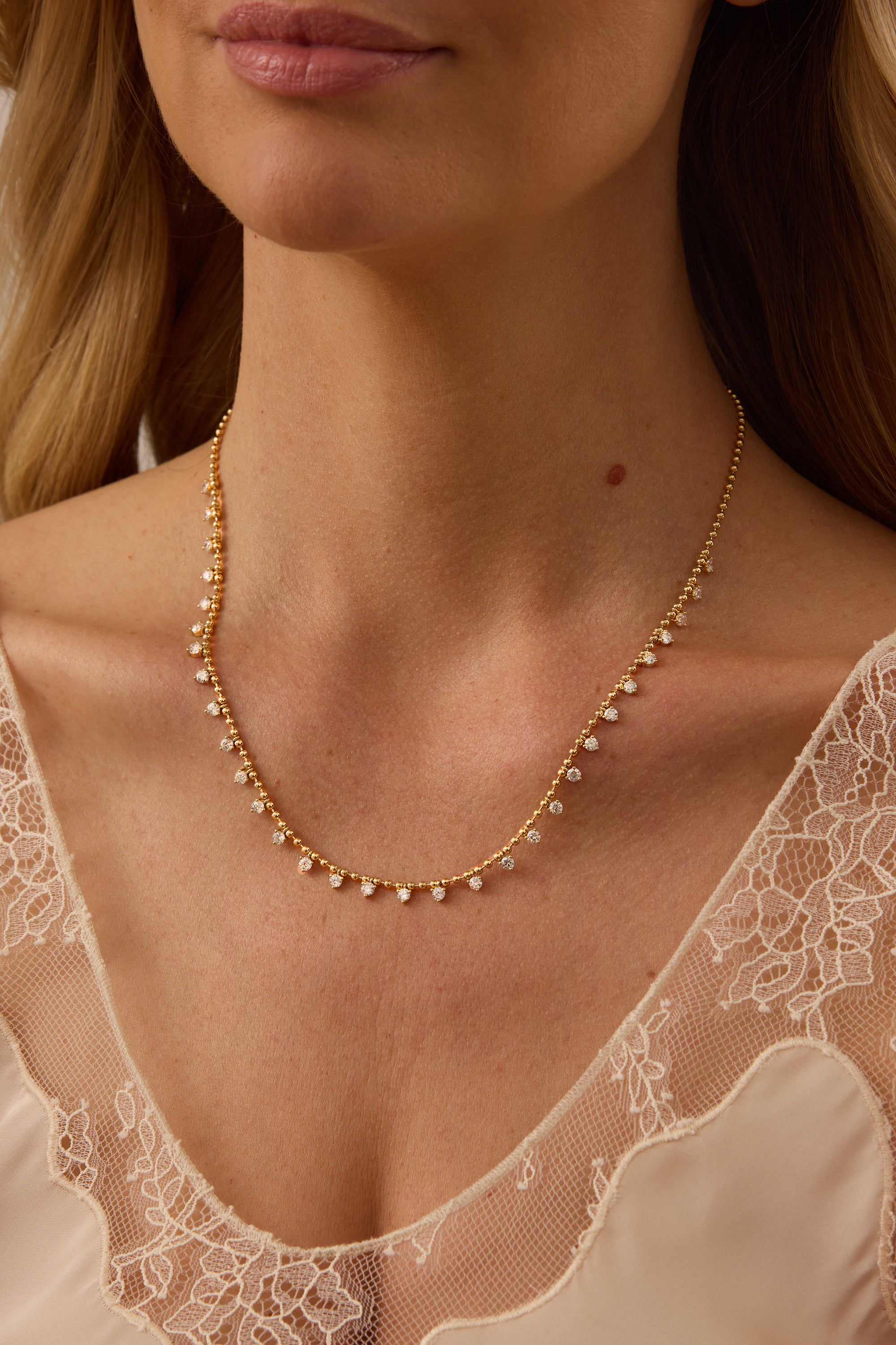 SW Gold 31 Drop Round Diamond 18" Necklace