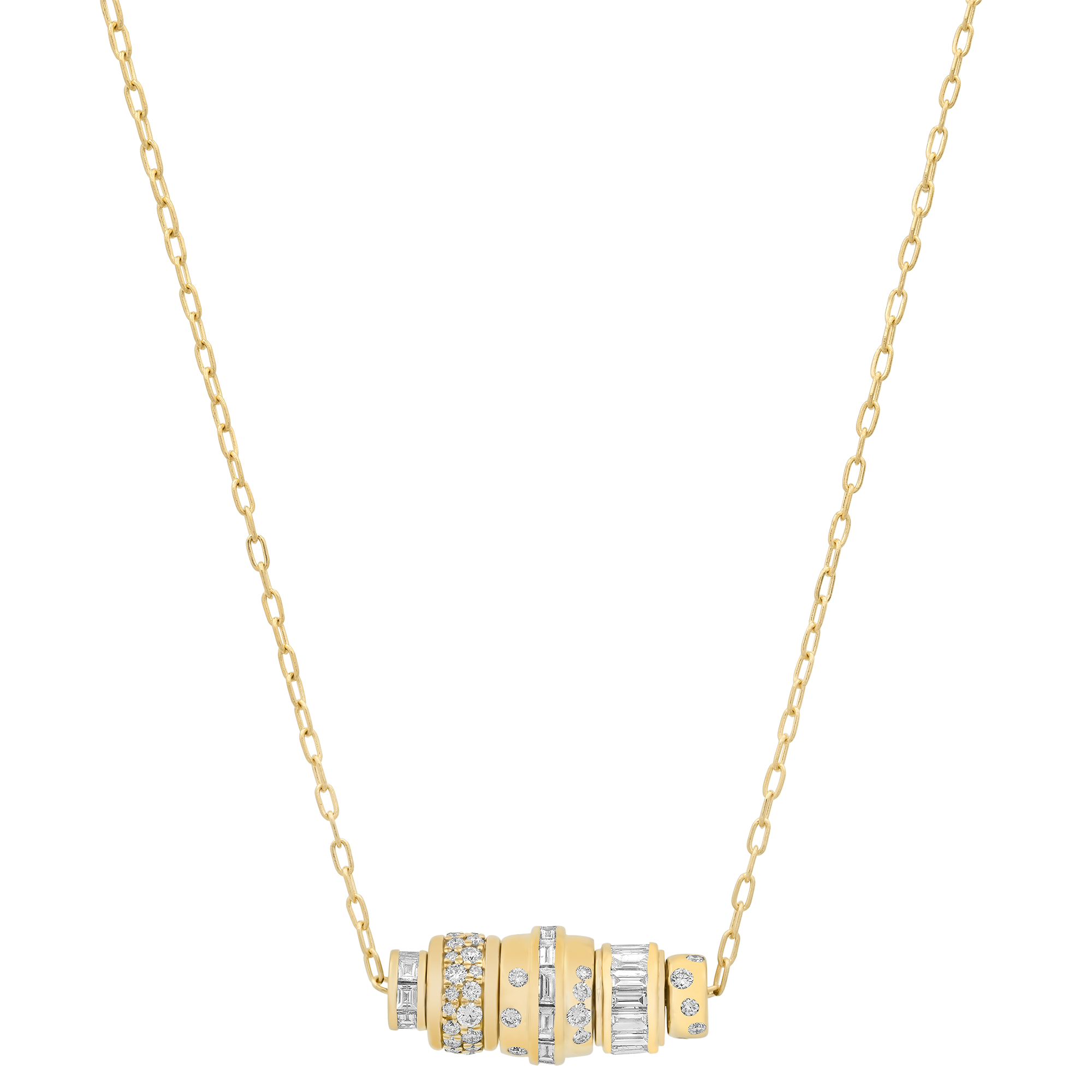 SW Gold & Diamond Cylinder, Wheels and Spinning Necklace