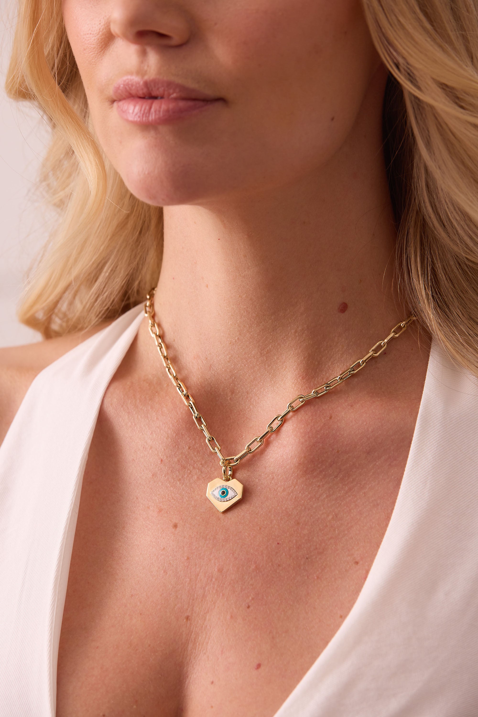 SW Gold & Diamond Evil Eye Heart Charm