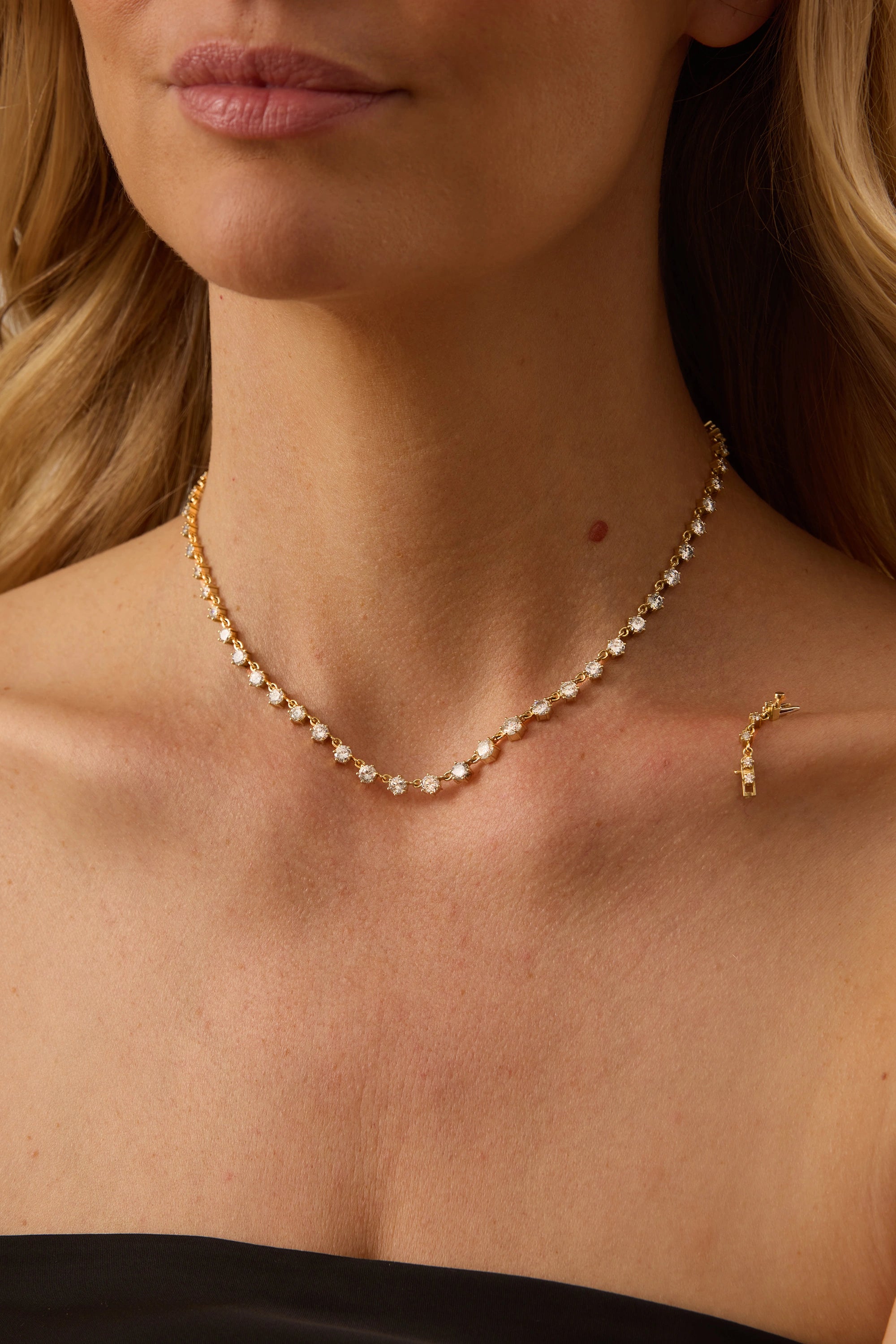 SW Gold & Diamond Graduated Tennis Necklace