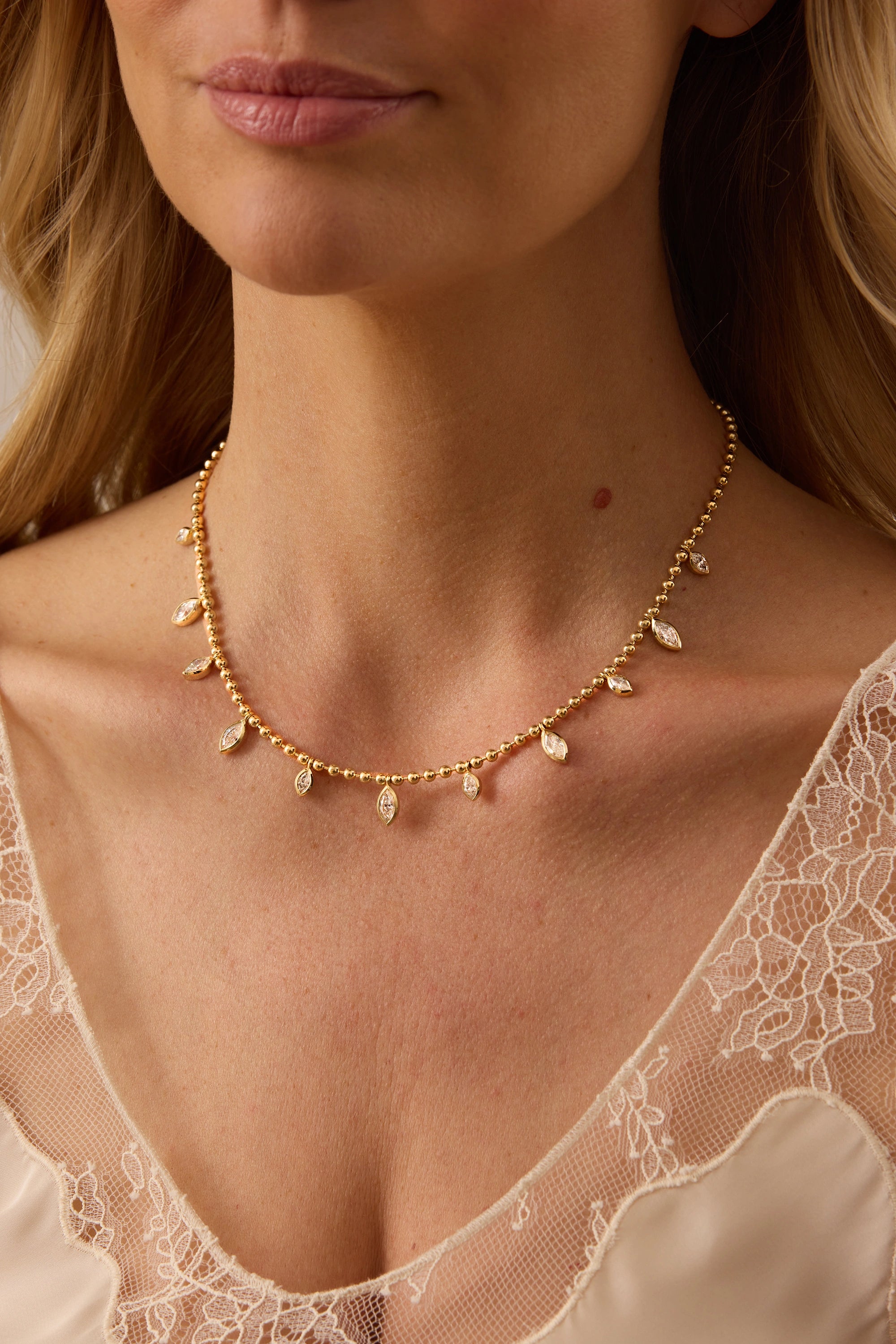 SW Gold 11 Drop Marquise 16" Necklace