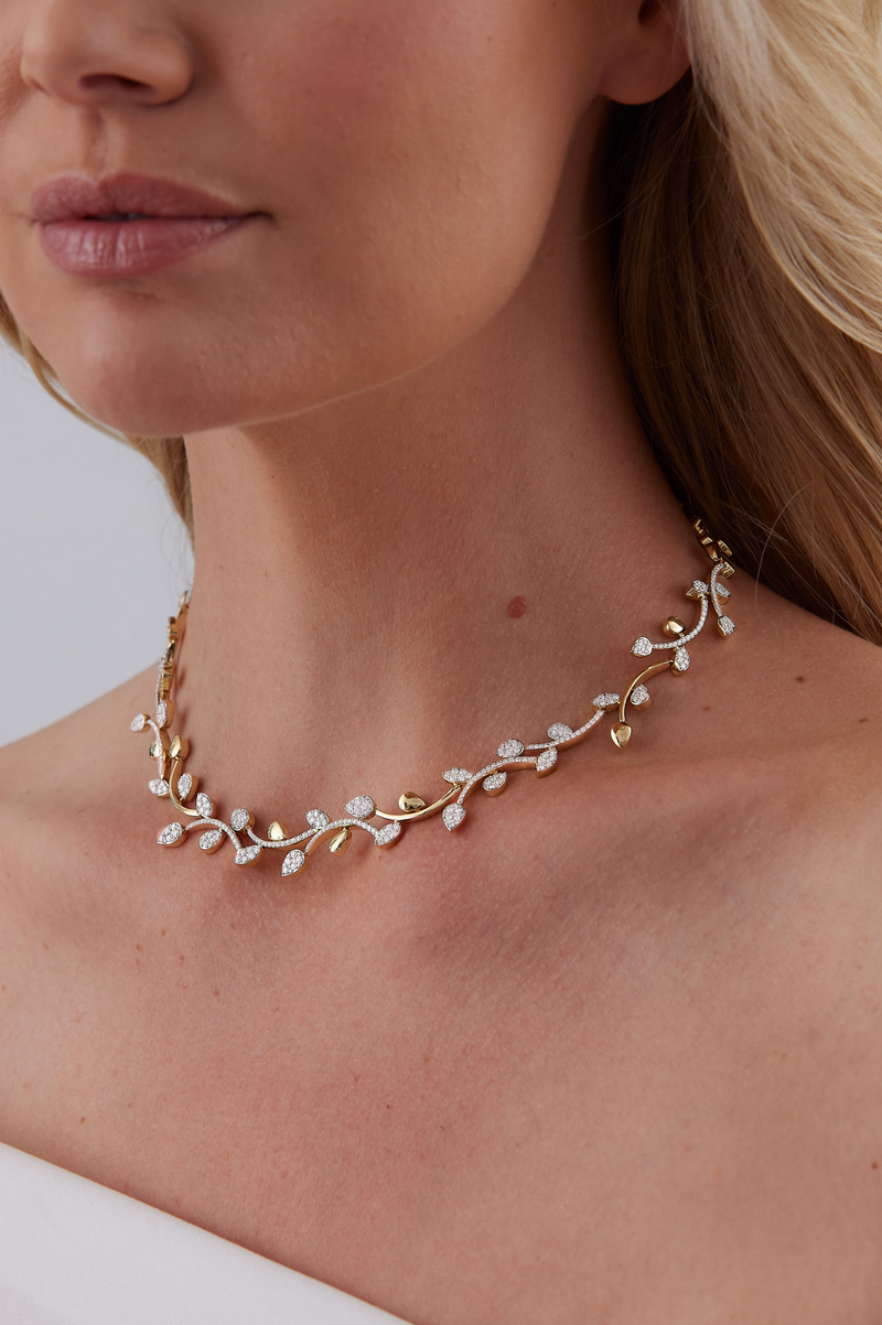 Lierre Gold Marquise and Pear Diamond Vine Choker Necklace