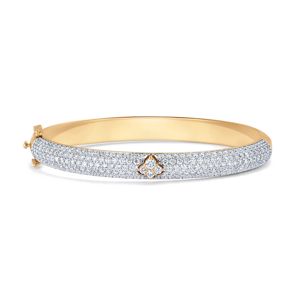 Dujour Diamond Pave Four-Cluster and Gold Bangle Bracelet